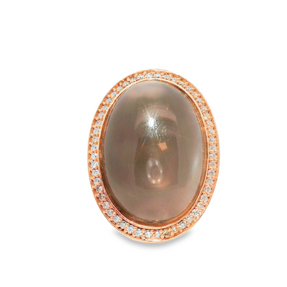 0.58CT Diamond with Cabochon Grey Quartz Doublet Ring 14k Rose Gold