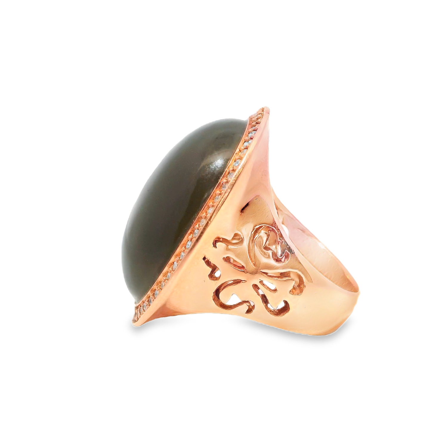 0.58CT Diamond with Cabochon Grey Quartz Doublet Ring 14k Rose Gold