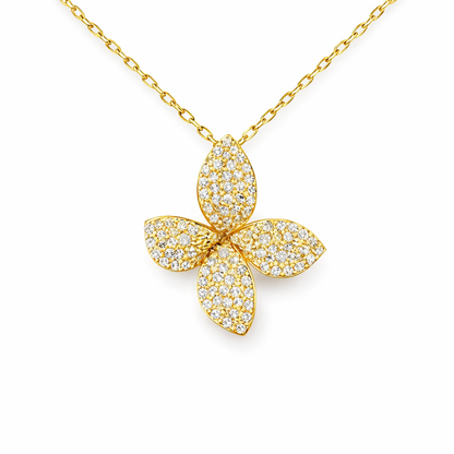 0.95CT Diamond Flower Pendant 14K Yellow Gold