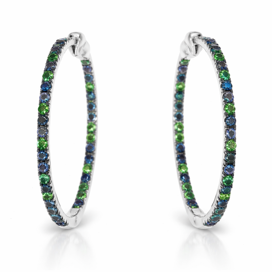 1.05CT Mixed Sapphire HOOP 14k White Gold Earring