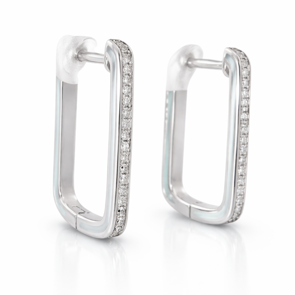 0.16CT Diamond with Turquoise Enamel 14k White Gold Earring