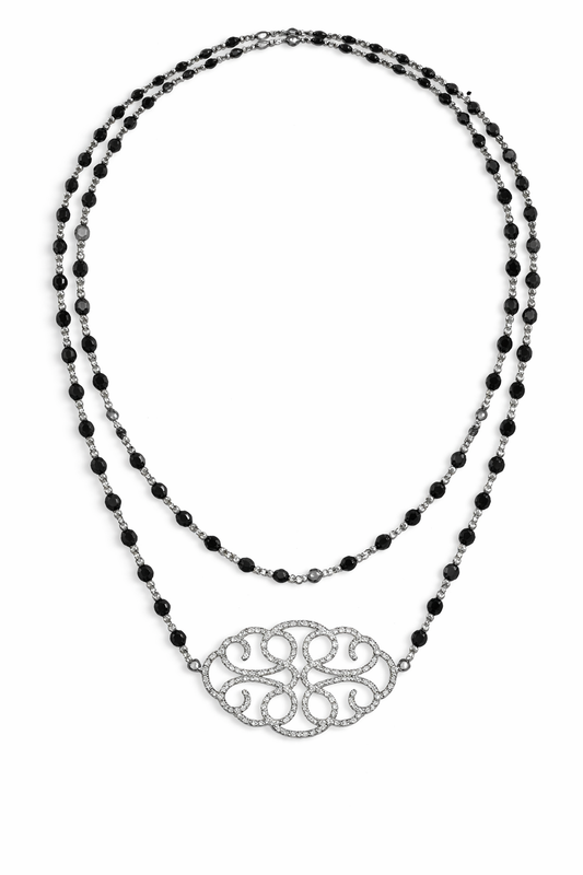 1.93CT Diamond 5.11CT Black Diamond Necklace 14k White Gold