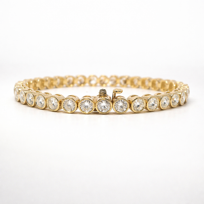 9.32CT Lab Bezel Tennis Bracelet 14K Yellow Gold