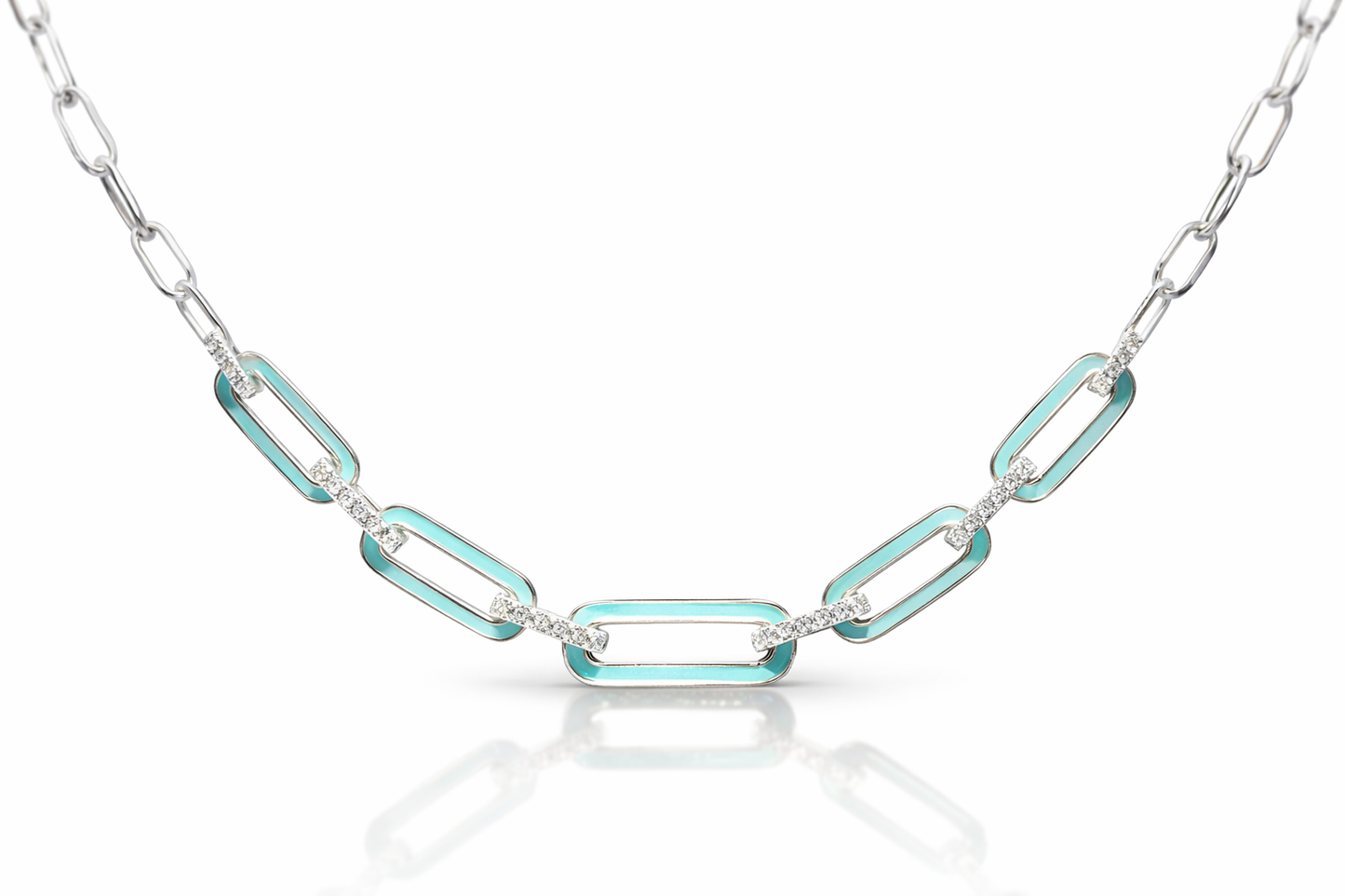 0.16CT Diamond Pendant with Turquoise Enamel 14k White Gold