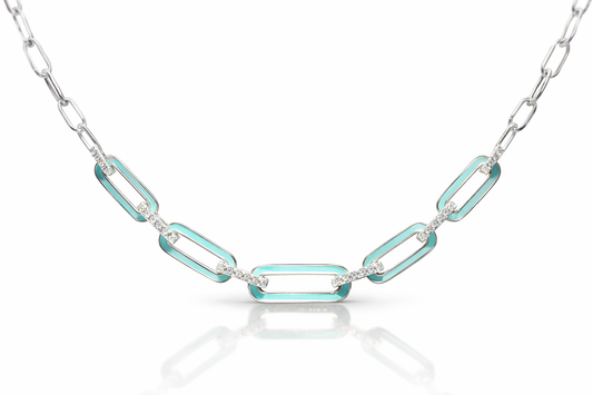 0.16CT Diamond Pendant with Turquoise Enamel 14k White Gold