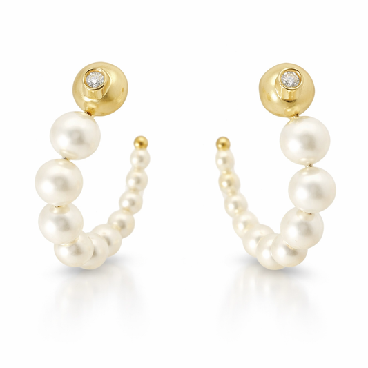 0.09CT Diamond 14k Yellow Gold Pearl Earring