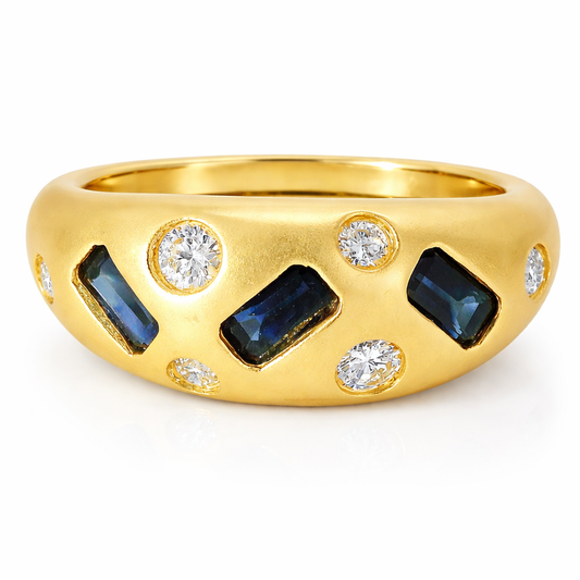 0.21CT Diamond and 1.16CT Blue Sapphire 14K Yellow Gold