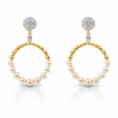0.09CT Diamond  14k Yellow Gold Pearl Earring