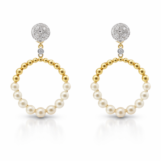 0.09CT Diamond  14k Yellow Gold Pearl Earring