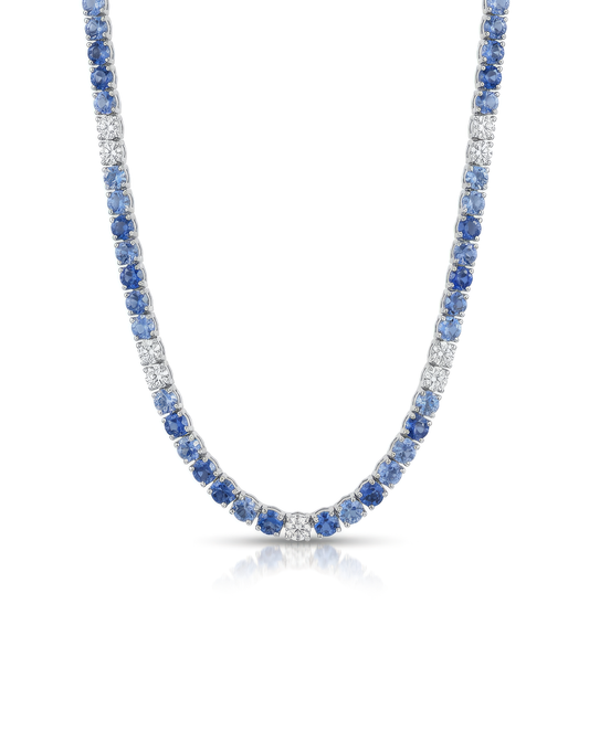 1.32CT Diamond 16.56CT Blue Sapphire Tennis Necklace 14k White Gold
