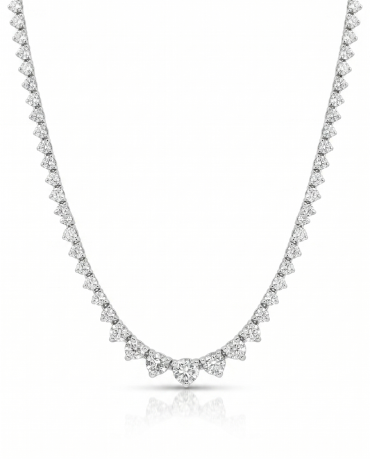 5.48CT Diamond 3 Prong Graduated Tennis 14k White Gold Necklace