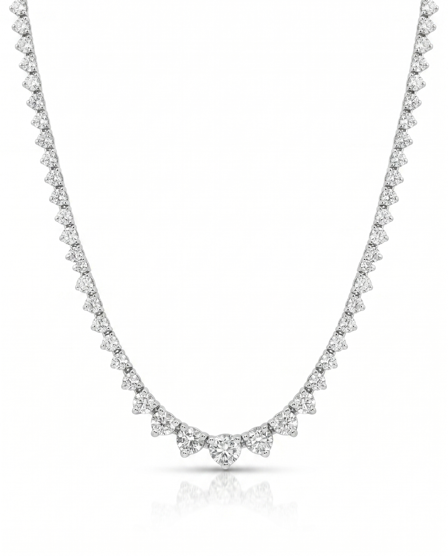 5.85CT Diamond 3 Prong Graduated Tennis Necklace 14k White Gold