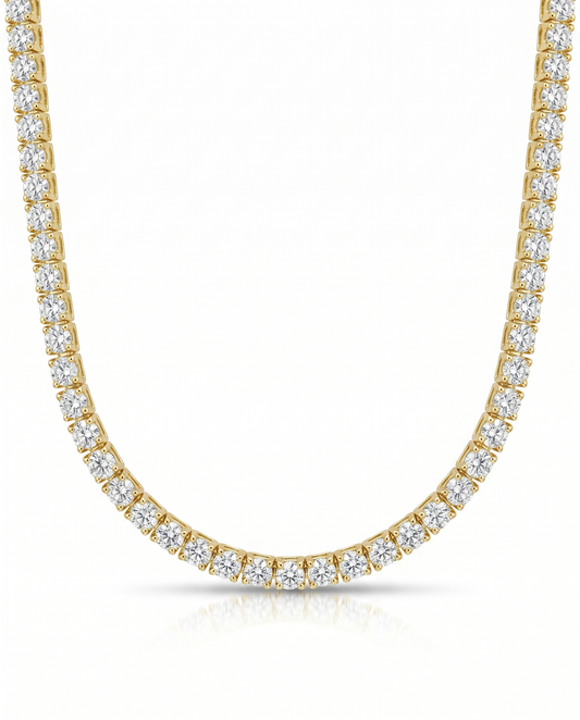 2.85CT Diamond 4 Prong Half Way Tennis 14k Yellow Gold Necklace