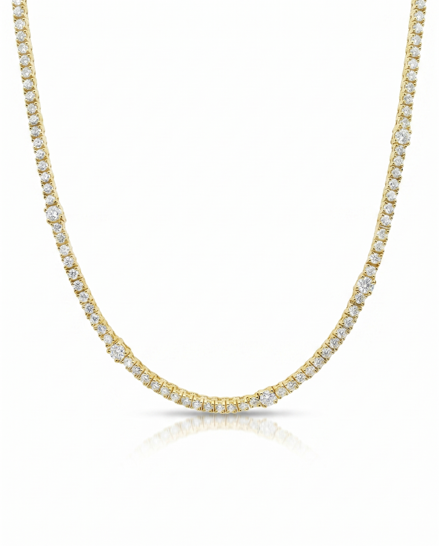5.18CT Diamond 4 Prong Graduated Tennis 14k Yellow Gold Necklace