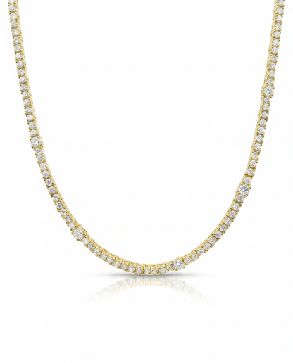 5.18CT Diamond 4 Prong Graduated Tennis 14k Yellow Gold Necklace