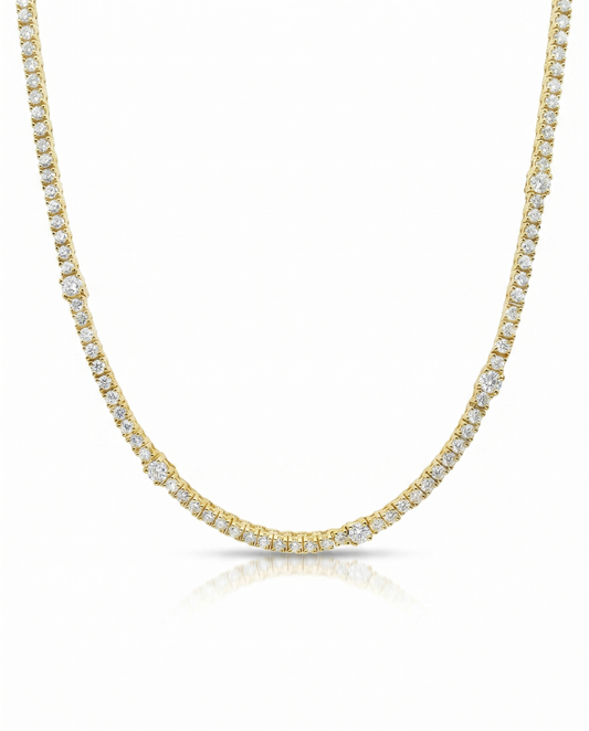 7.11CT Diamond 4 Prong Graduated Tennis 14k Yellow Gold Necklace