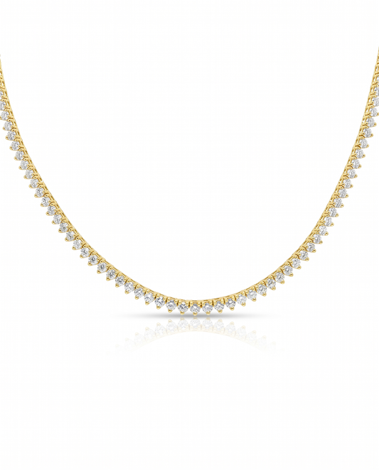 5.66CT Round Cut Diamond Three Prong Tennis Necklace 14K Yellow Gold