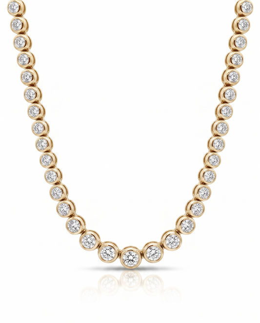 4.24CT Diamond Bezel Tennis 14k Yellow Gold Necklace