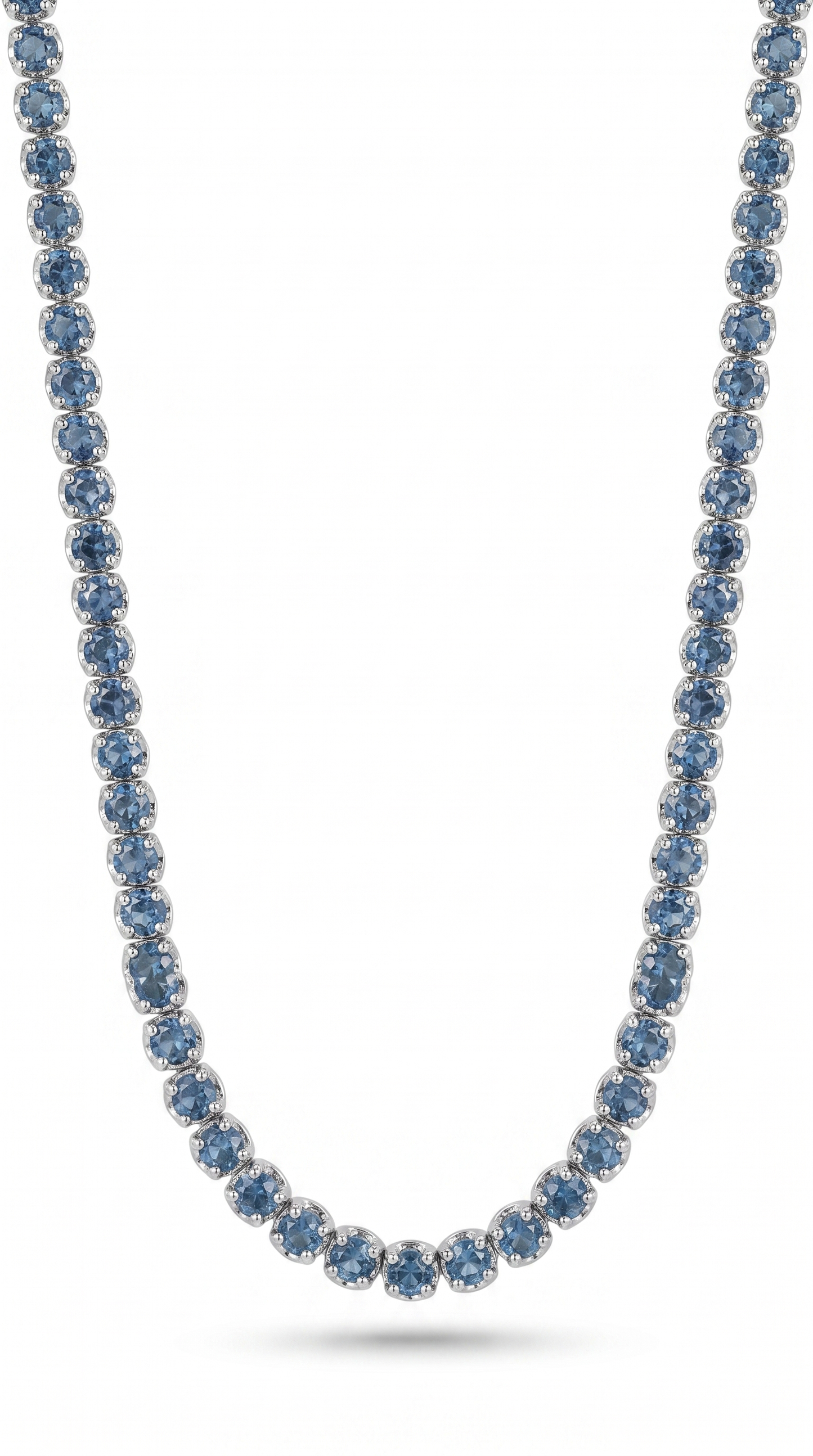 5.68CT Blue Sapphire  Tennis Necklace 14k White Gold
