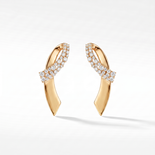 14K Gold Diamond Curved Bar Drop Earrings
