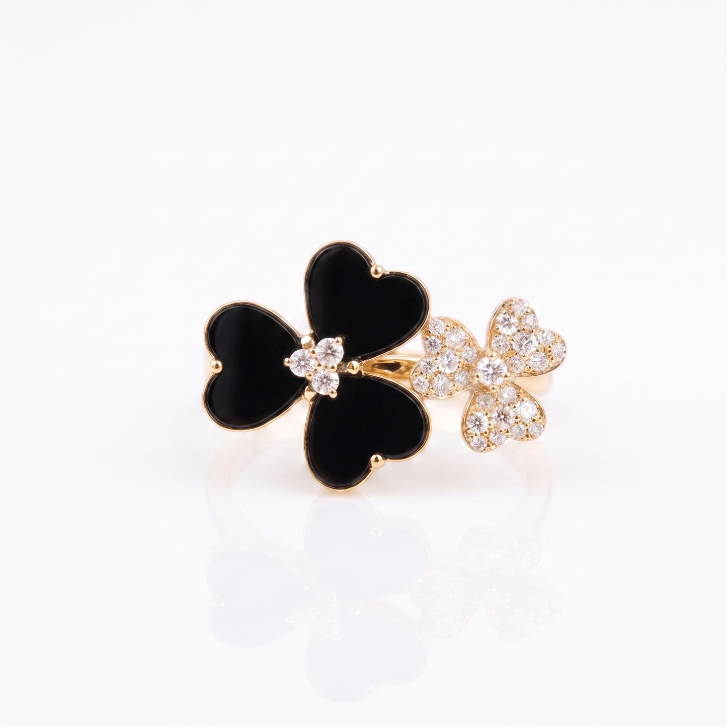 14K Gold Black Onyx & Diamond Flower Ring