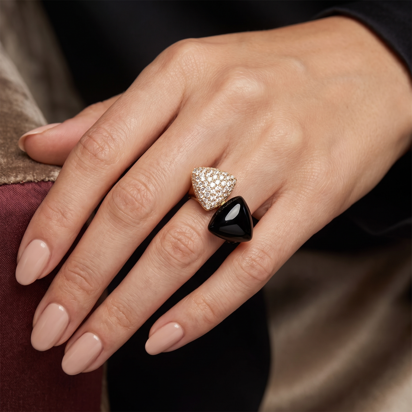 1CT Diamond Ring with Black Onyx 14k Yellow Gold