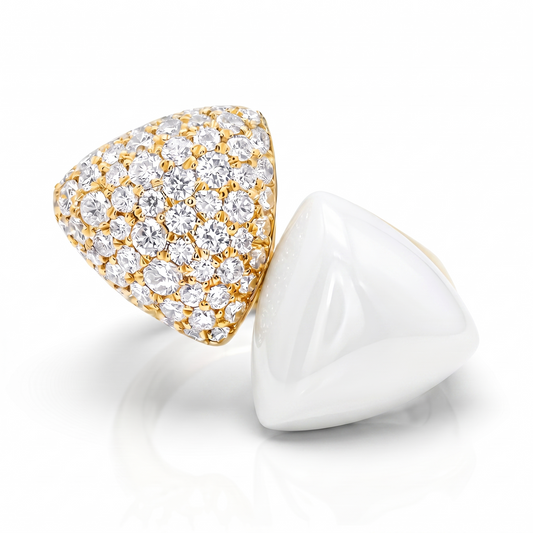 1CT Diamond Ring with White Agate 14k Yellow Gold