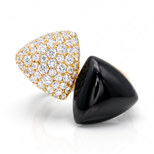 1CT Diamond Ring with Black Onyx 14k Yellow Gold
