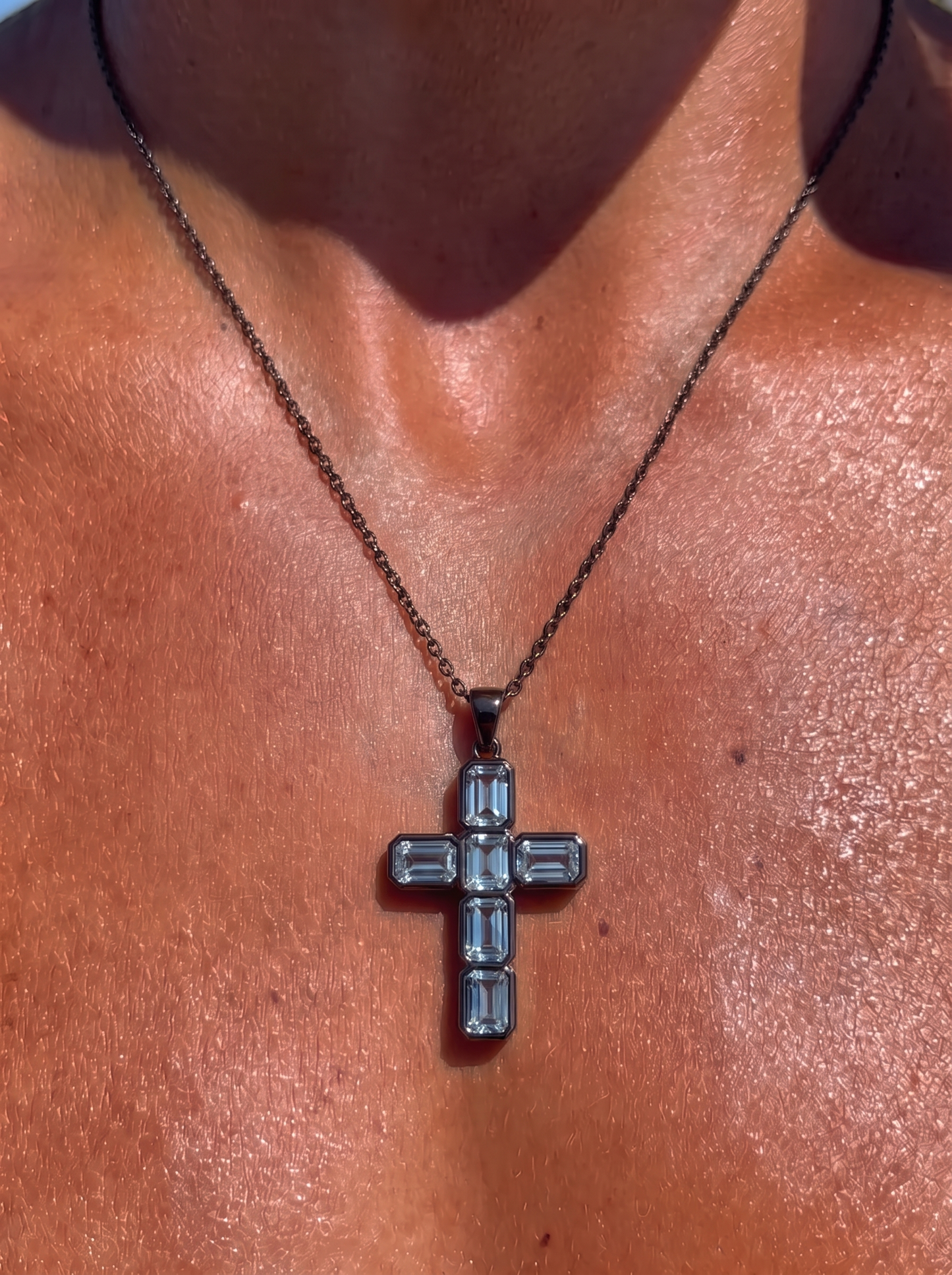 Blue Sapphire Cross Pendant 14k Gold — Blue Obsidian