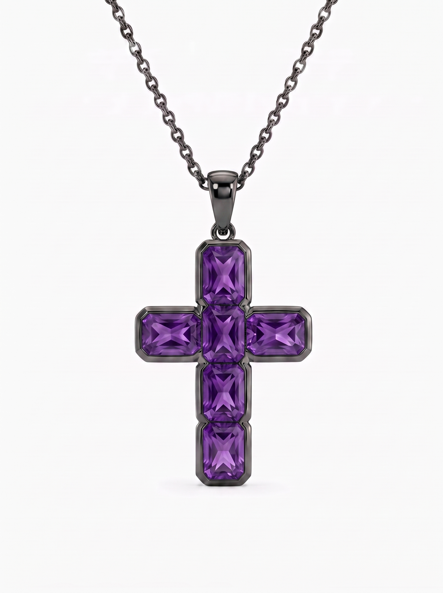 Amethyst Cross Pendant 14k Gold — Violet Obsidian