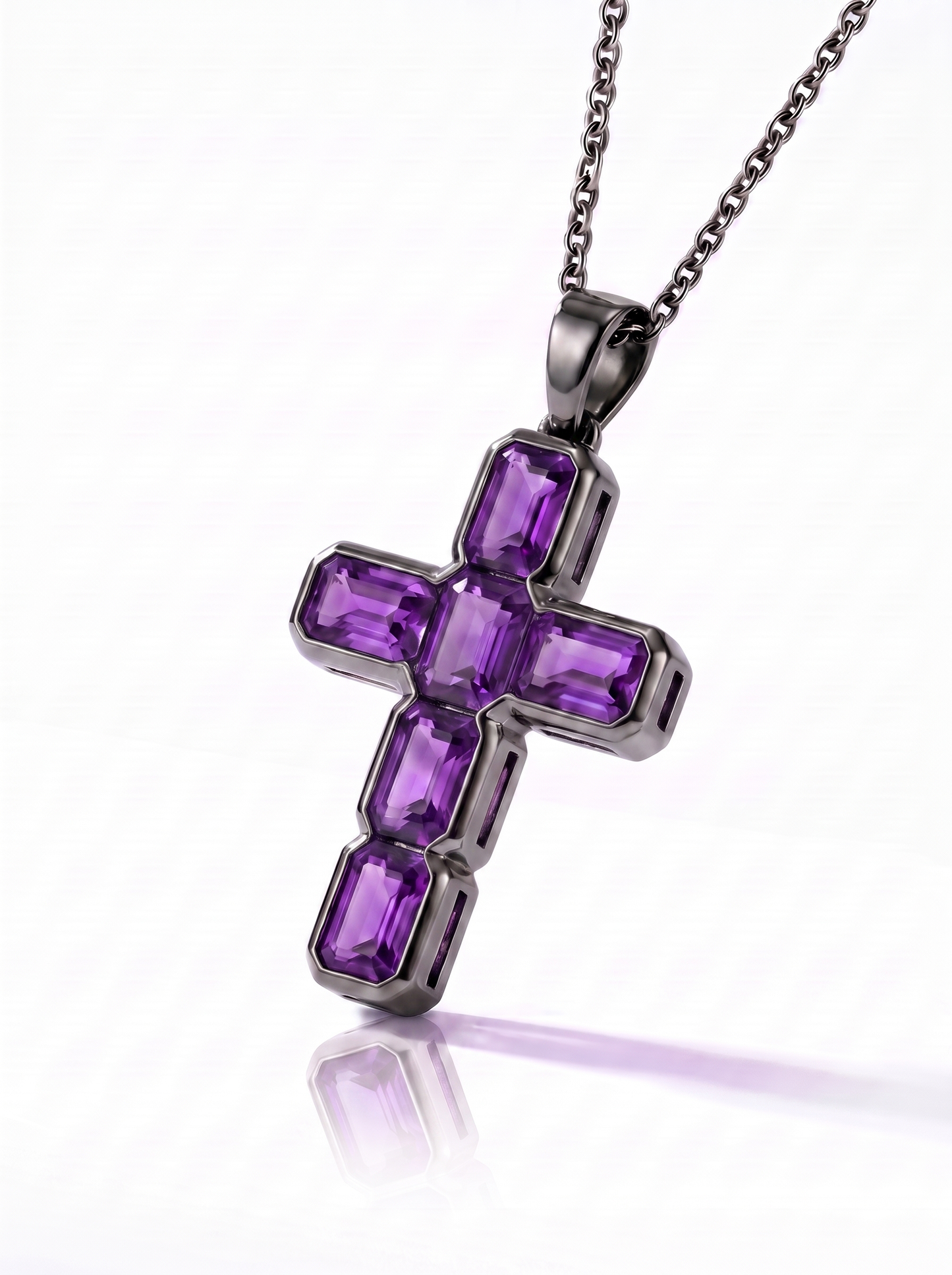 Amethyst Cross Pendant 14k Gold — Violet Obsidian