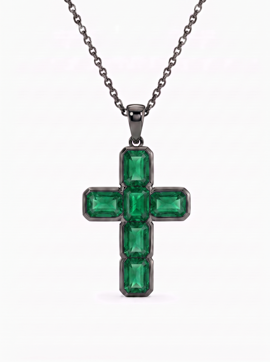 Green Sapphire Cross Pendant 14k Gold — Green Obsidian