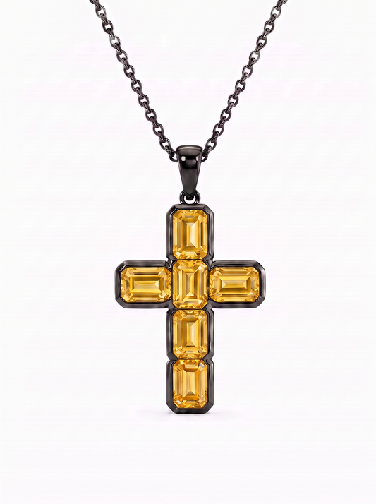 Yellow Sapphire Cross Pendant 14k Gold — Yellow Obsidian