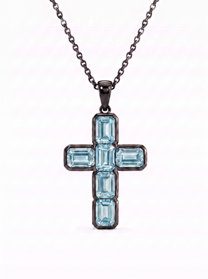 Blue Sapphire Cross Pendant 14k Gold — Blue Obsidian