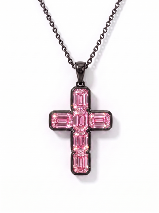 Pink Sapphire Cross Pendant 14k Gold — Pink Obsidian