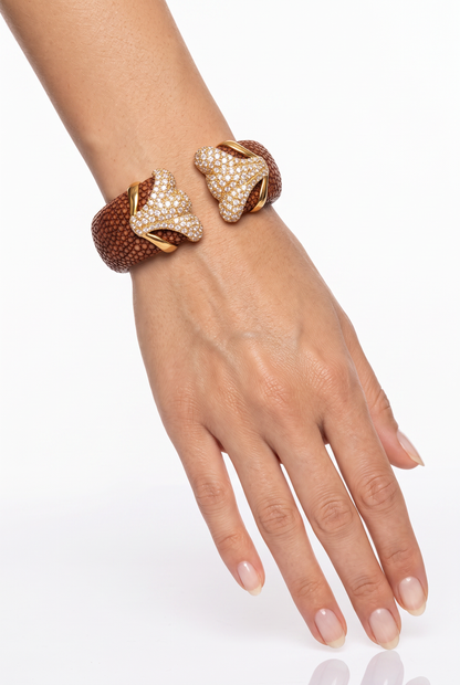 Stingray Cuff Bangle 2.82CT Diamond 14K Yellow Gold