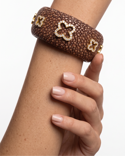 Stingray Cuff Bangle 1.17CT Diamond 14k Yellow Gold