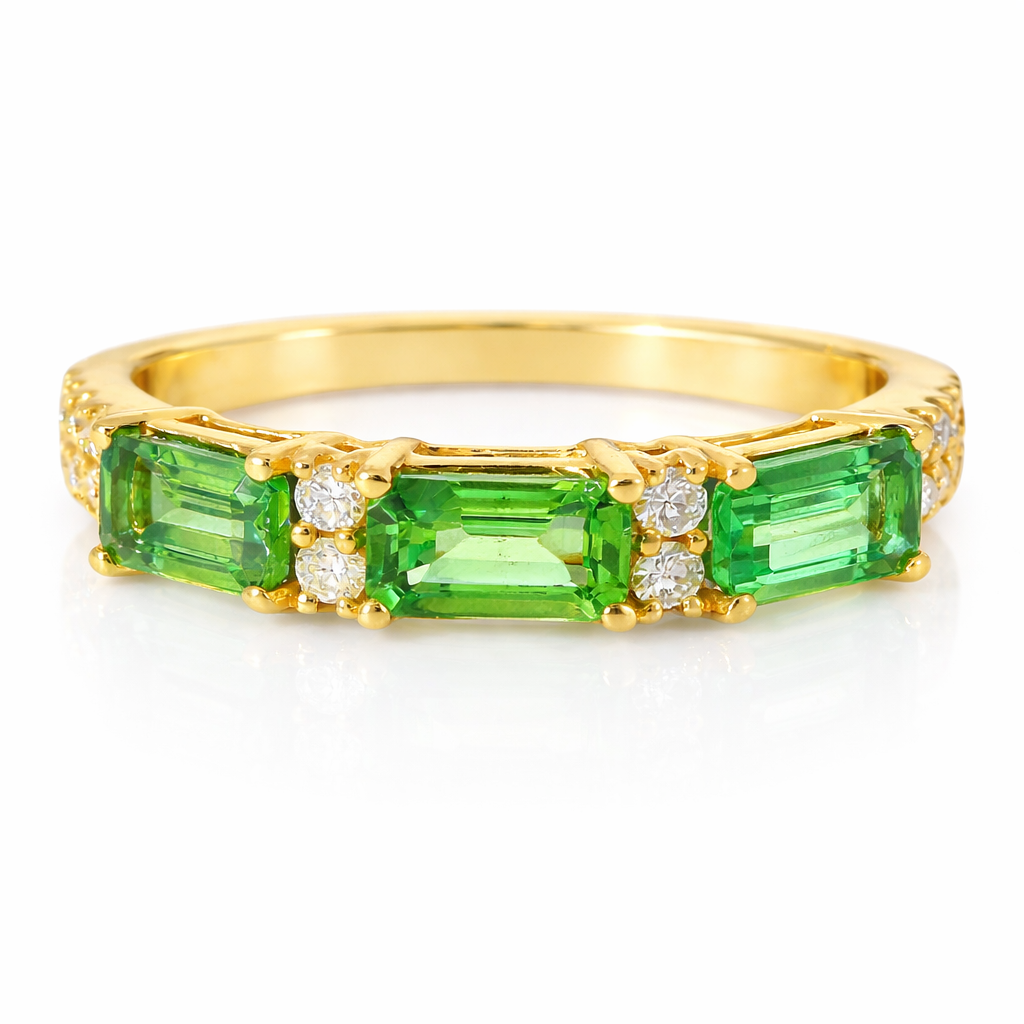 0.16CT Diamond and 1.08CT Emerald Ring 18K Yellow Gold