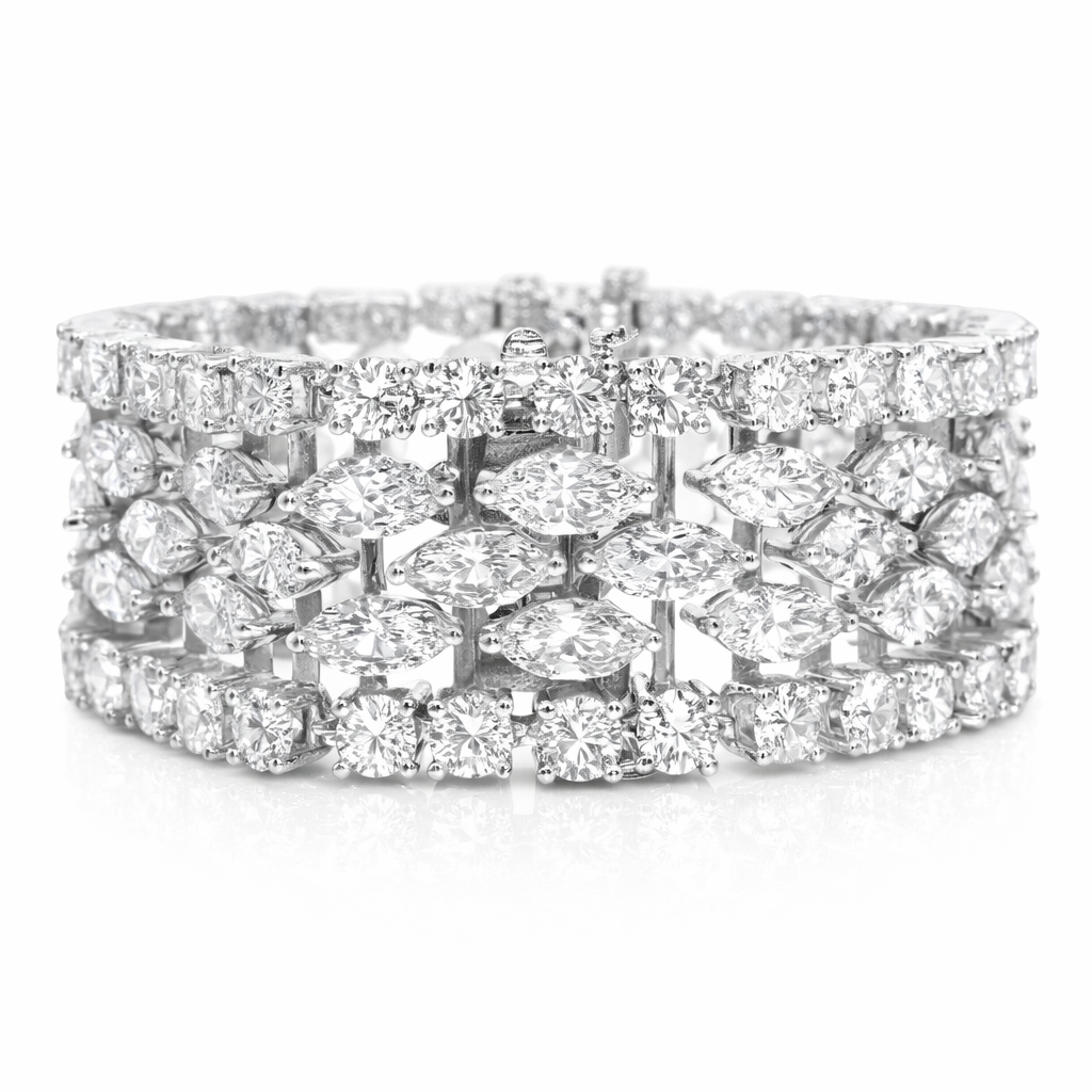 17.14CT Round 24.39CT Marquis Lab Diamond Bracelet 14k White Gold