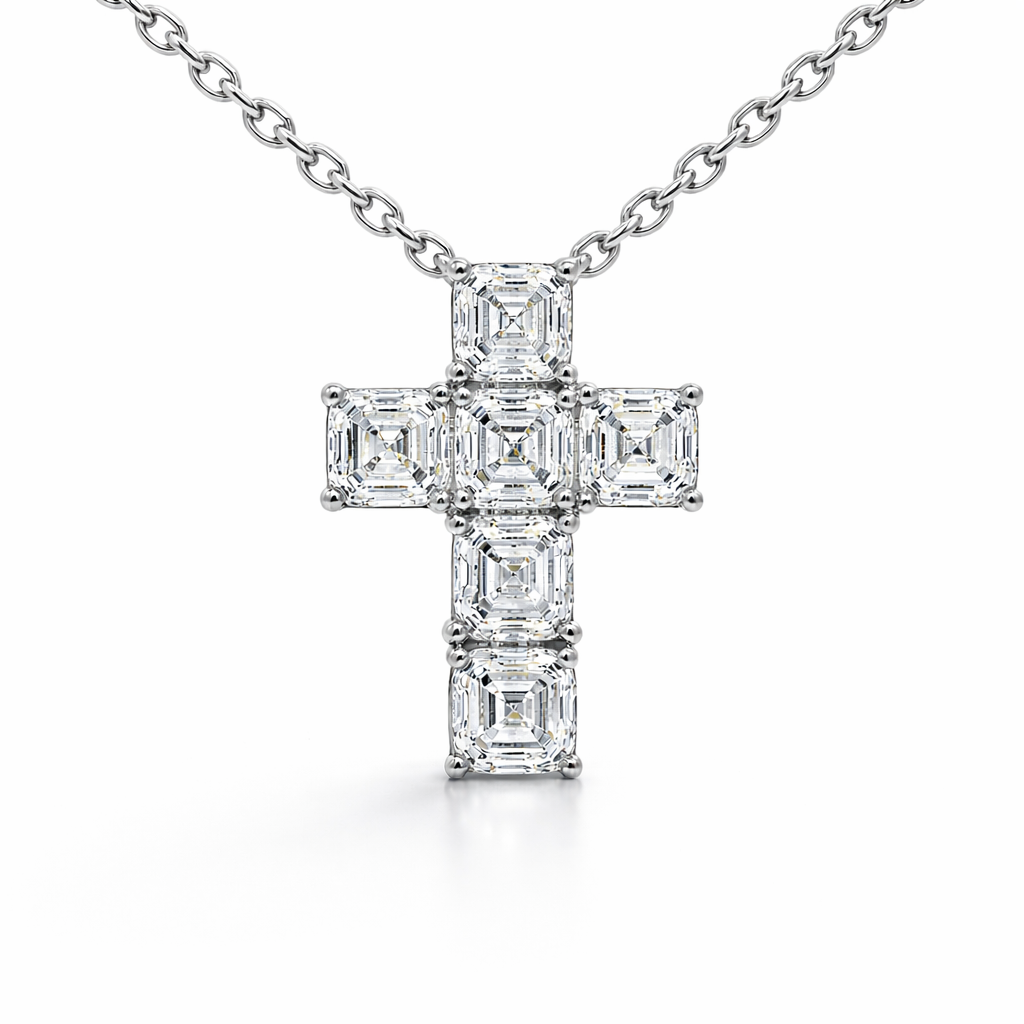1.32CT Lab Emerald Cut  Cross Pendant 14k Gold
