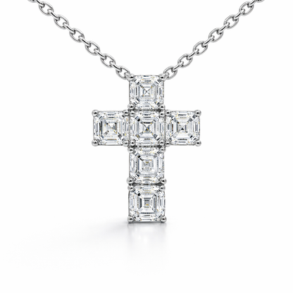1.32CT Lab Emerald Cut  Cross Pendant 14k Gold