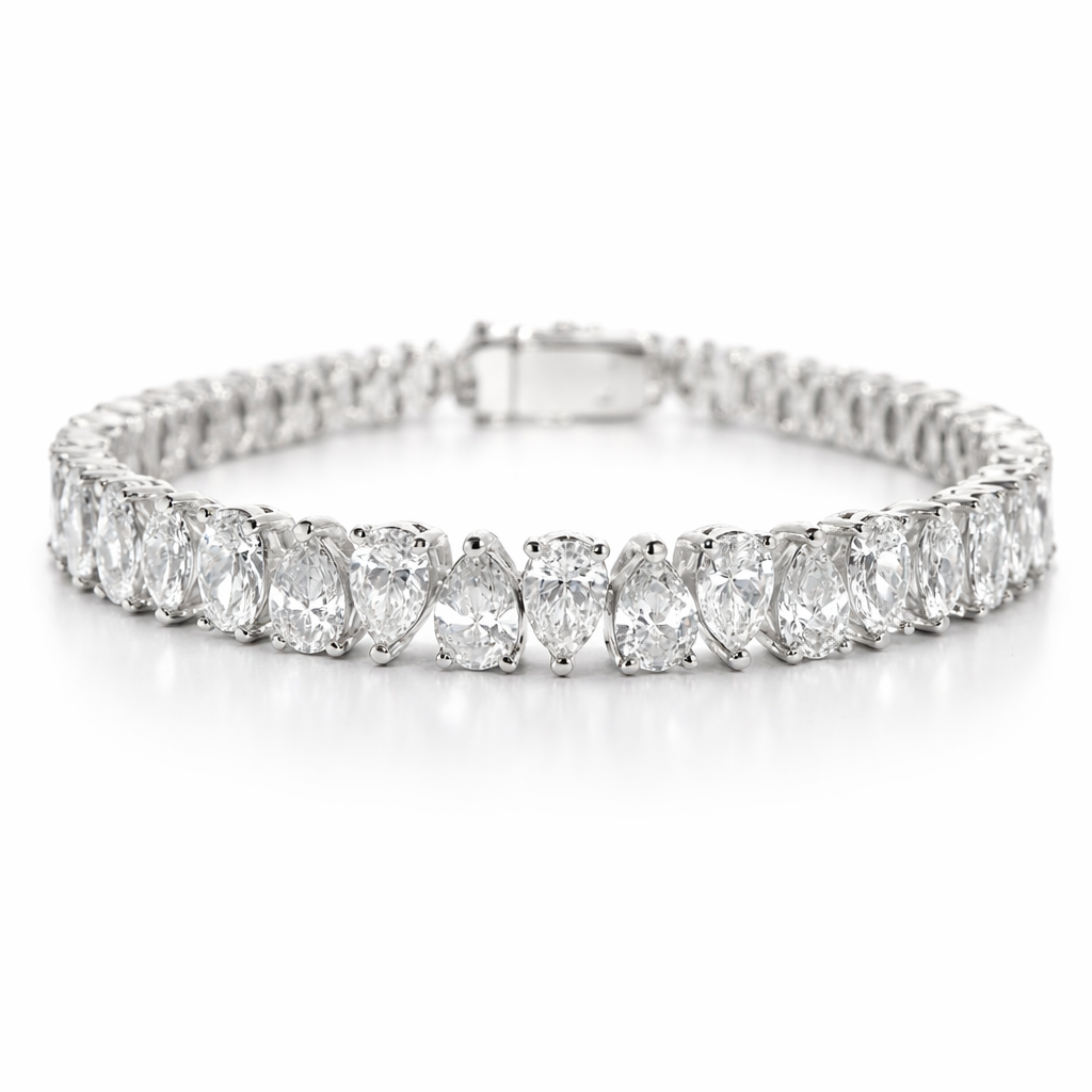 10.37CT Pear Shape Lab Diamond Bracelet 14k White Gold