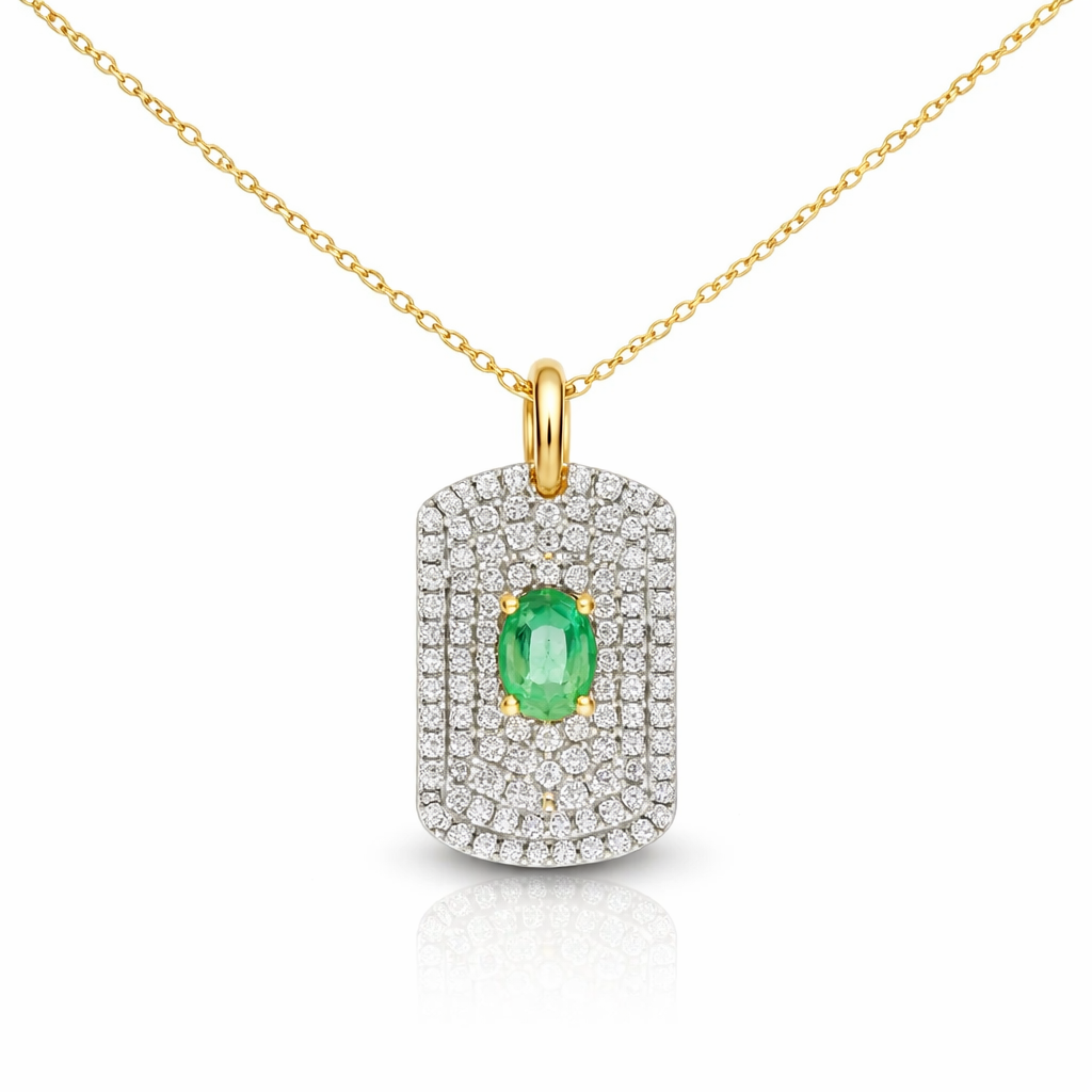 0.94Ct Diamond 0.40CT Emerald Pendant 14k Yellow Gold