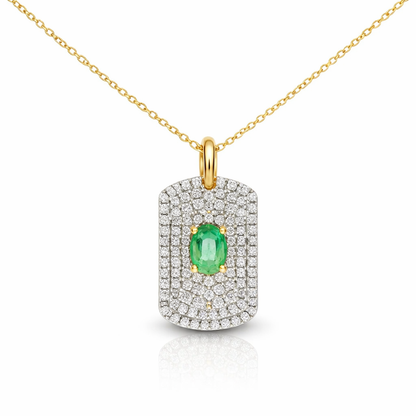 0.94Ct Diamond 0.40CT Emerald Pendant 14k Yellow Gold