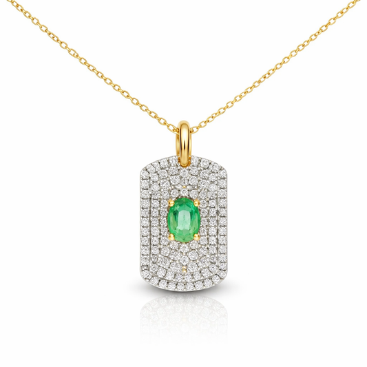 0.94Ct Diamond 0.40CT Emerald Pendant 14k Yellow Gold