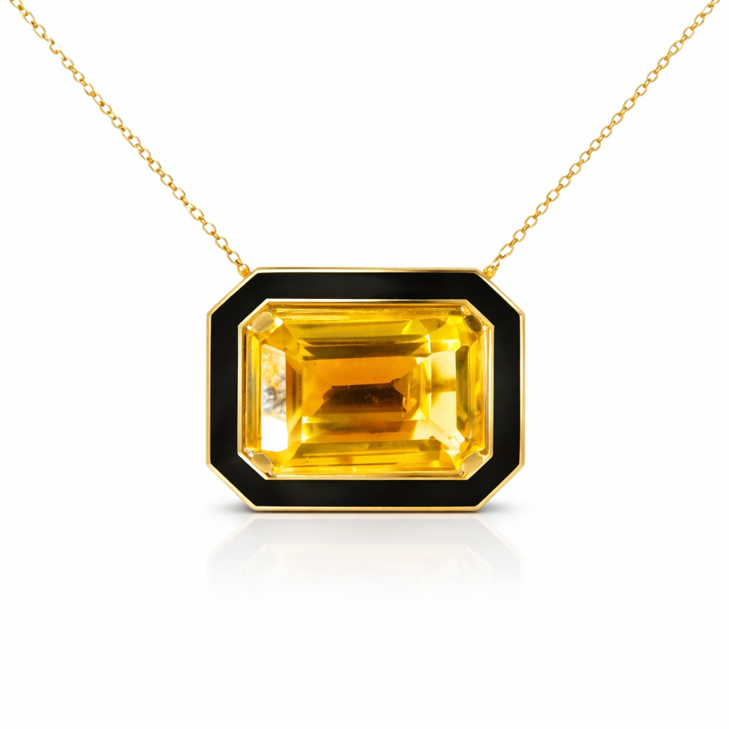 Citrine Enamel 14k Yellow Gold Pendant