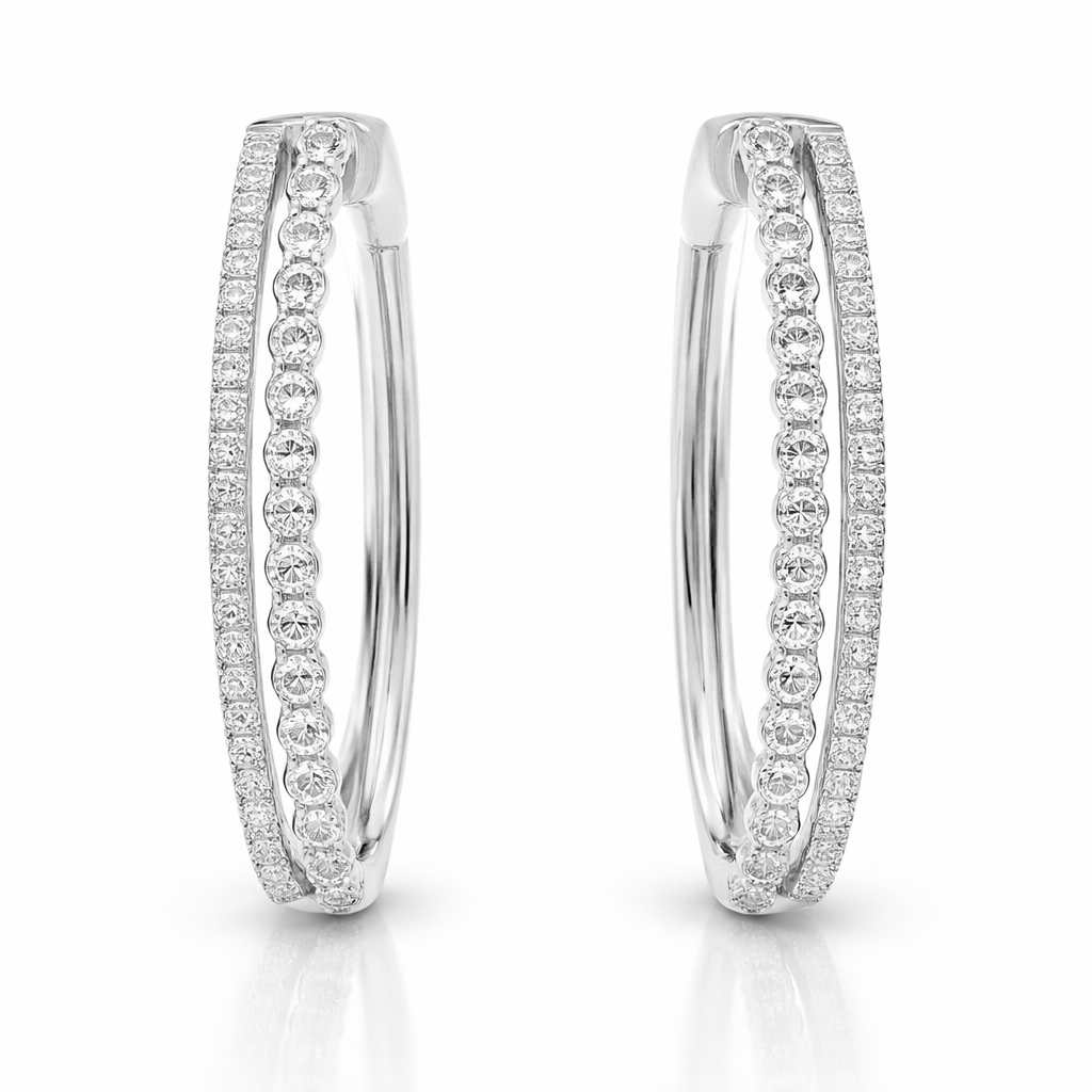 0.80CT Diamond HOOP 14k White Gold Earring