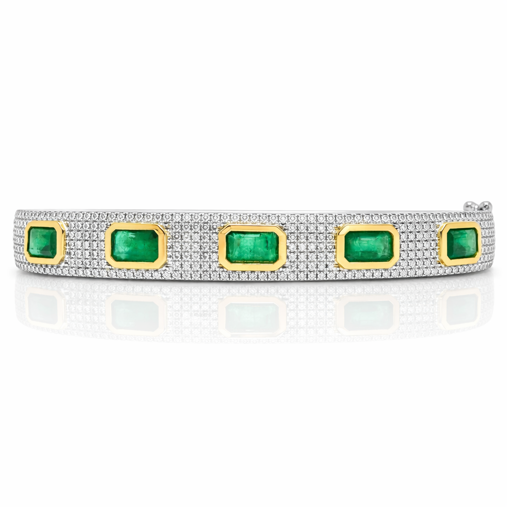 1.20CT Diamond 2.95CT Emerald Cute Bangle 14k Yellow Gold