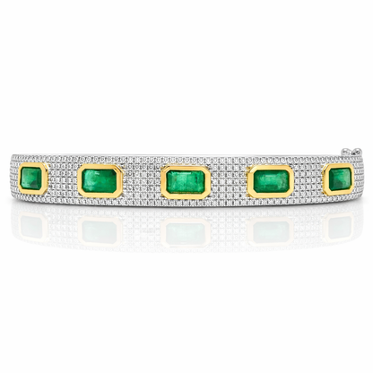 1.20CT Diamond 2.95CT Emerald Cute Bangle 14k Yellow Gold
