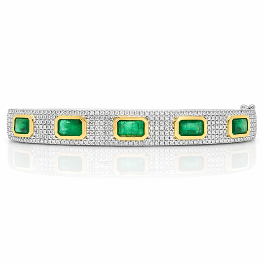 1.20CT Diamond 2.95CT Emerald Cute Bangle 14k Yellow Gold